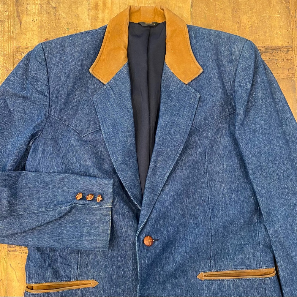 Vintage PIONEER WEAR Men's Western Denim/leather Blazer Jacket Size 40L